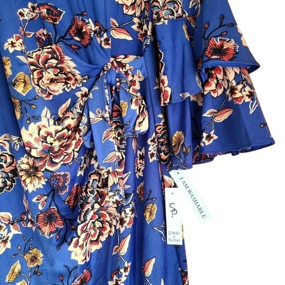 Shelby & Palmer Dress, NEW Size 12 Blue Floral NWT Tiered Bell Sleeve NWT L